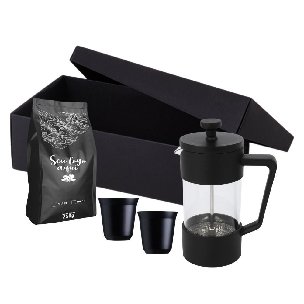 Kit Café Prensa Francesa de Vidro e Plástico 350ml 4 peças